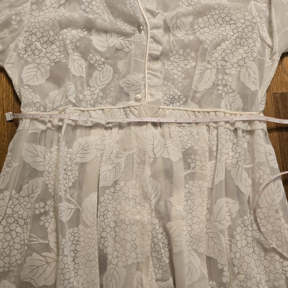 Vintage 70s White Sheer Devoré Floral Prairie Dress Romantic Boho Midi - Picture 12 of 14